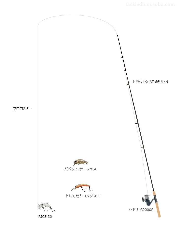 ダイワのロッドとシマノのリールによる管釣りタックル。RICE30を添えて【奥多摩フィッシングセンター】