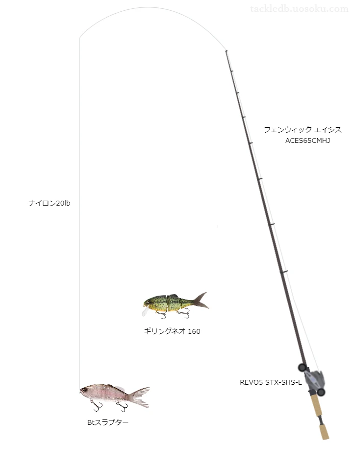 フェンウィックエイシスACES65CMHJとレボ5STX-SHS-L及びナイロンラインによるバス釣りタックル