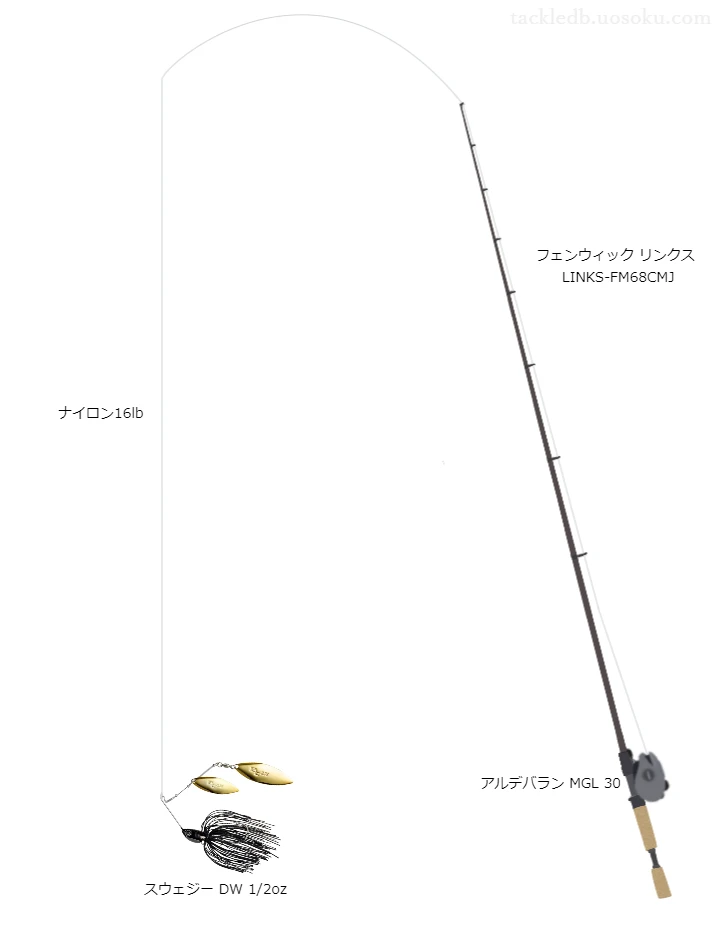 フェンウィックリンクスLINKS-FM68CMJとシマノのリールでスウェジーDW1/2ozを使用するタックル