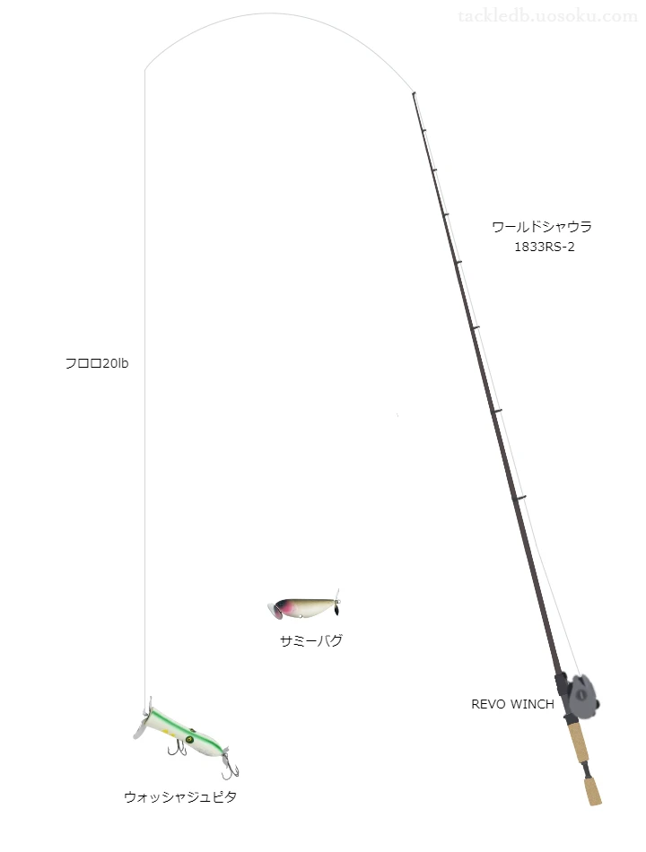 ワールドシャウラ1833RS-2とアブガルシアのリールでウォッシャジュピタを使用するタックル