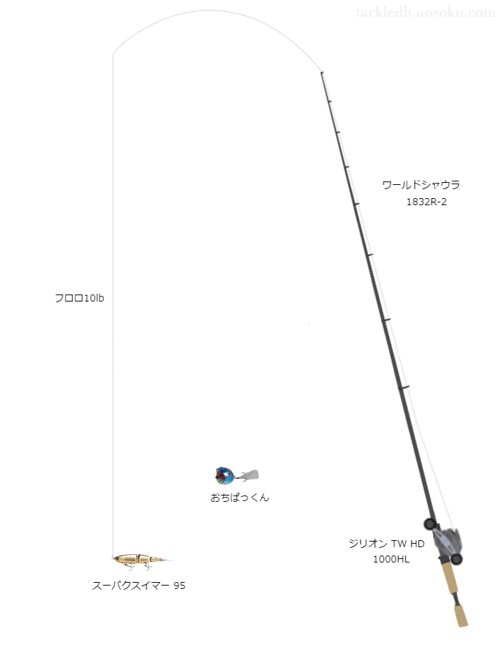 シマノのロッドとダイワのリールでスーパクスイマー95を使うバスタックル。【小野湖】