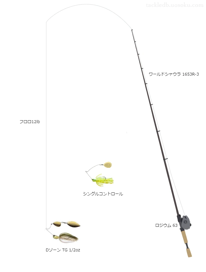 DゾーンTG​1/2ozのためのバス釣りタックル。シマノのロッドとメガバスのリール