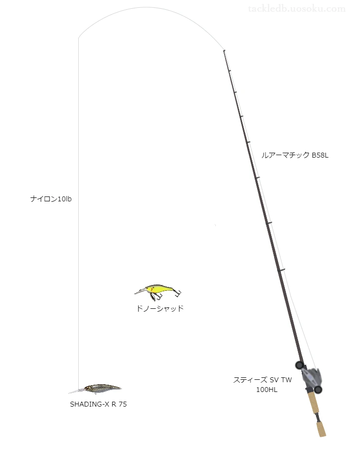 ルアーマチックB58LとスティーズSVTW100HL及びナイロンラインによるバス釣りタックル