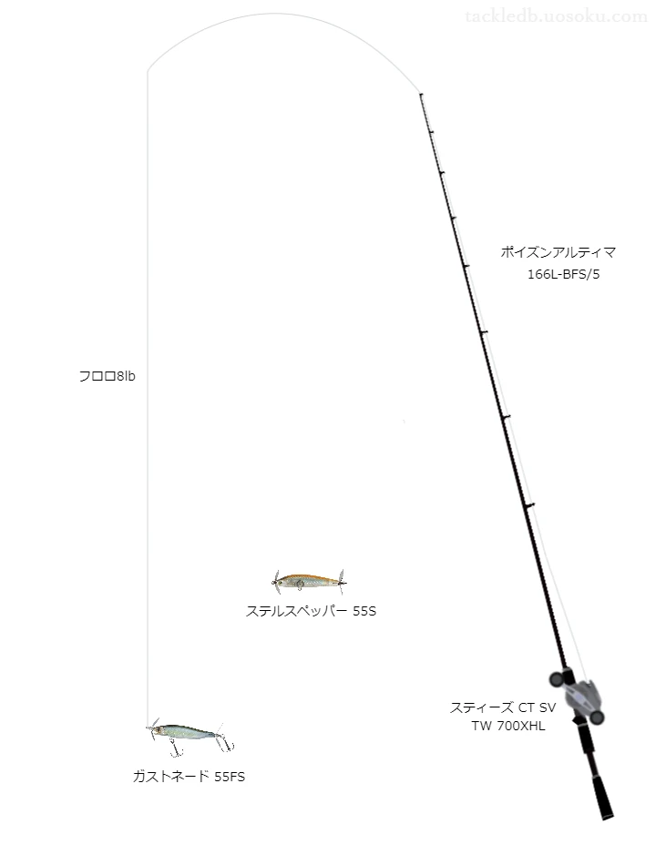 ポイズンアルティマ166L-BFS/5とスティーズCTSVTW700XHL及びフロロラインによるバス釣りタックル