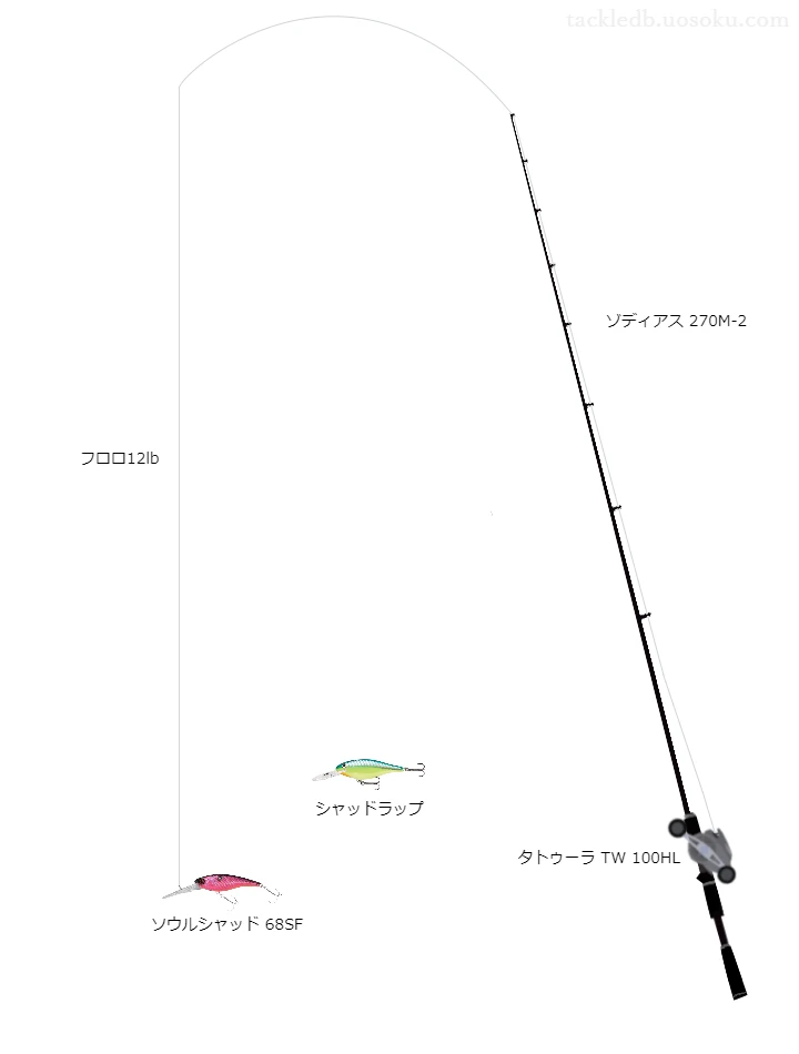 中級者に適したバス釣りタックル。ゾディアス270M-2とダイワのリール