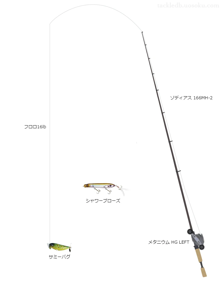 サミーバグのためのバス釣りタックル。シマノのロッドとシマノのリール