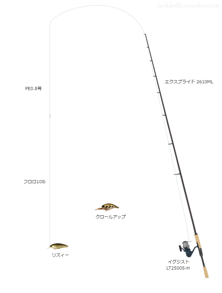 シマノのロッドとダイワのリールでリズィーを使うバスタックル。【野池】