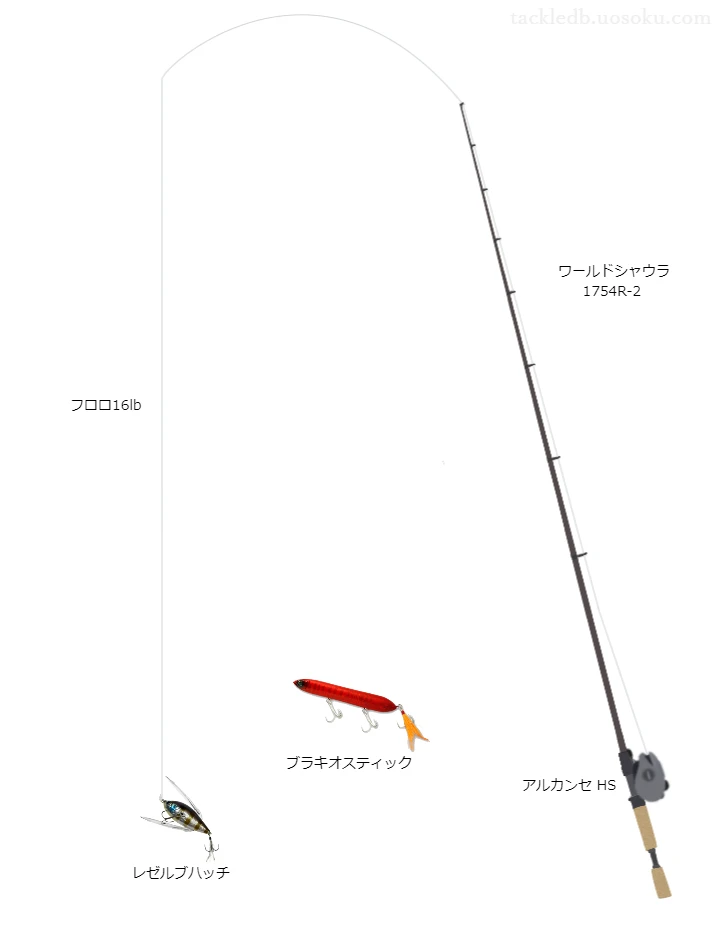 ワールドシャウラ1754R-2とアルカンセHS及びレゼルブハッチラインによるバス釣りタックル