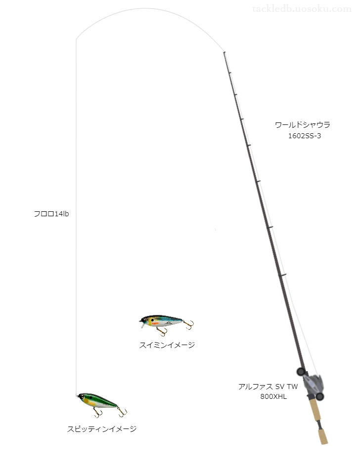 スピッティンイメージのためのバス釣りタックル。シマノのロッドとダイワのリール