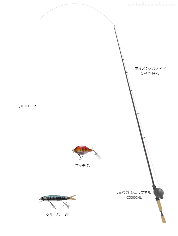 上級者向けバス釣りタックル。ポイズンアルティマ174MH+-5とダイワのリール