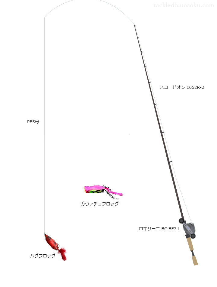 バグフロッグのためのスコーピオン1652R-2を使ったバスタックル【仮想インプレ】