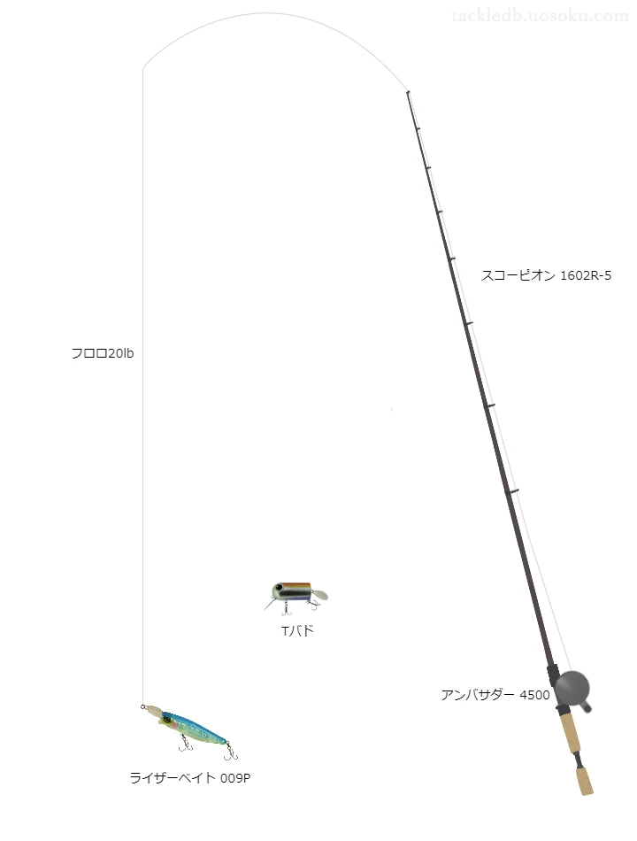 ライザーベイト009Pのためのバス釣りタックル。シマノのロッドとアブガルシアのリール