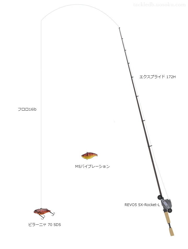 エクスプライド172HとREVO5SX-Rocket-L及びピラーニャ70SDSラインによるバス釣りタックル