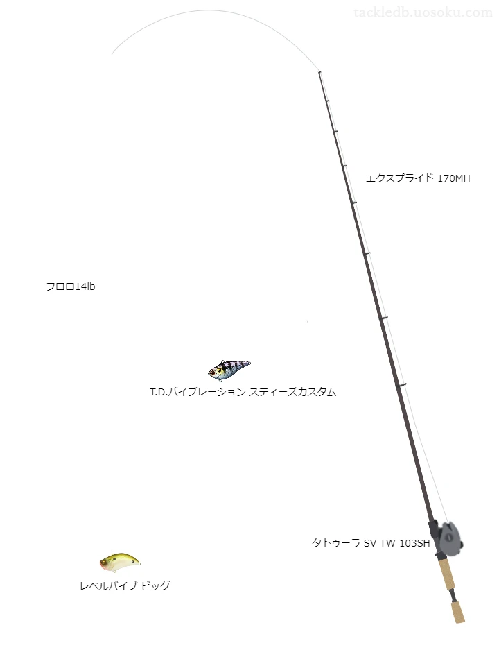 シマノのロッドとダイワのリールでレベルバイブビッグを使うバスタックル。【桂川】