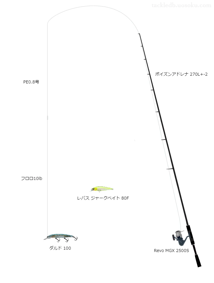 ポイズンアドレナ270L+-2とアブガルシアのリールでダルド100を使用するタックル