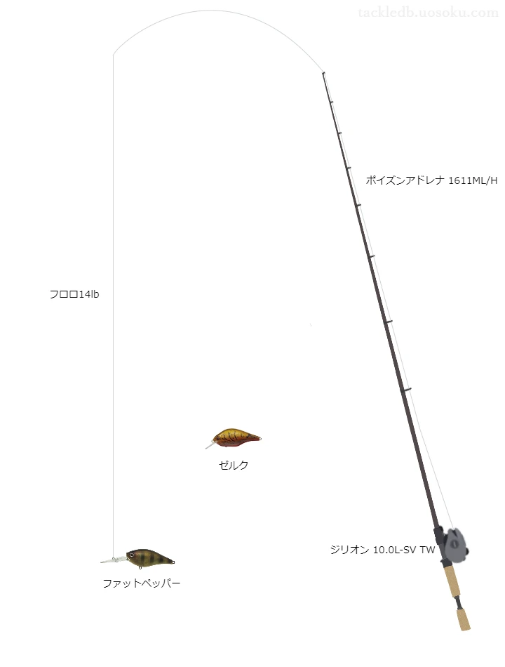 ポイズンアドレナ1611ML/Hとジリオン10.0L-SVTW及びファットペッパーラインによるバス釣りタックル