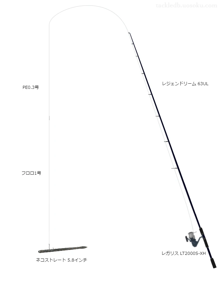 レジェンドリーム63ULとレガリスLT2000S-XH及びネコストレート5.8インチネコリグバス釣りタックル