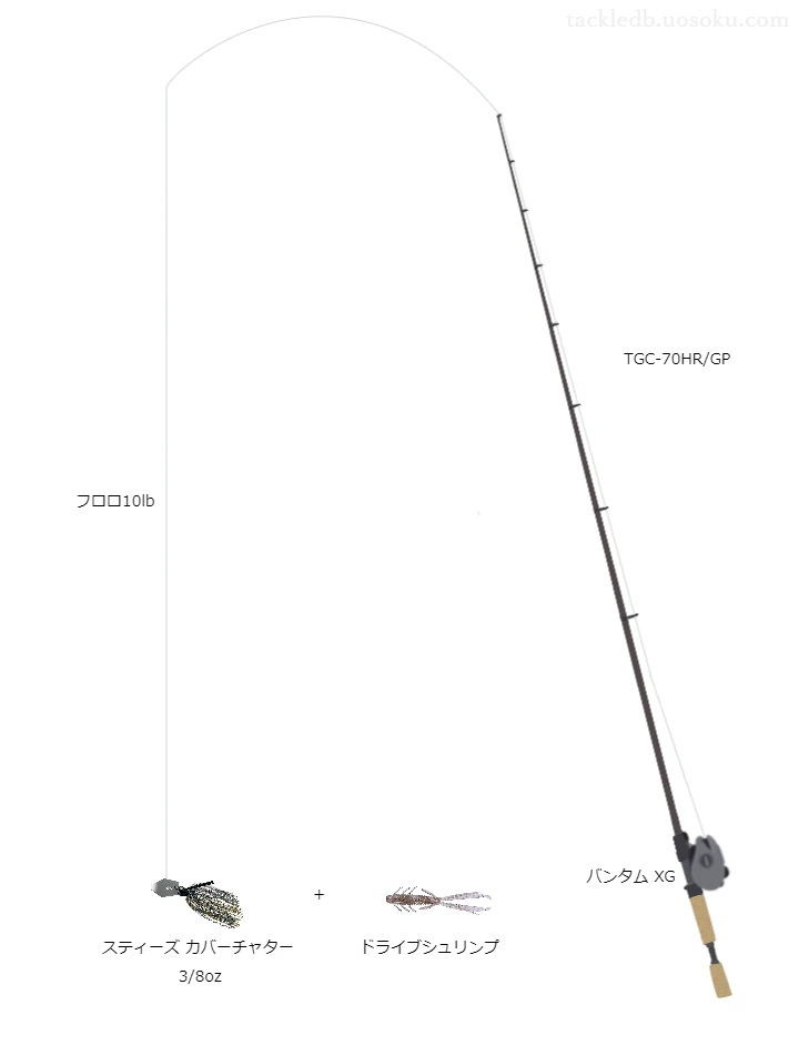 サイドワインダーグレートパフォーマーTGC-70HR/GPとバンタムXGRIGHT及びスティーズカバーチャター3/8ozバス釣りタックル