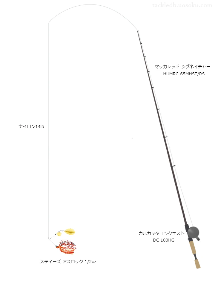 マッカレッドシグネイチャーHUMRC-65MHST/RSとカルカッタコンクエストDC100HG及びスティーズアスロック1/2ozバス釣りタックル