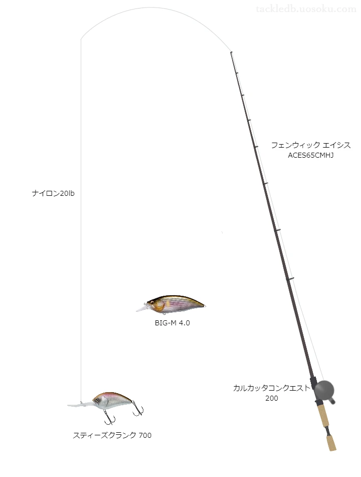 スティーズクランク700のためのバス釣りタックル。ティムコのロッドとシマノのリール