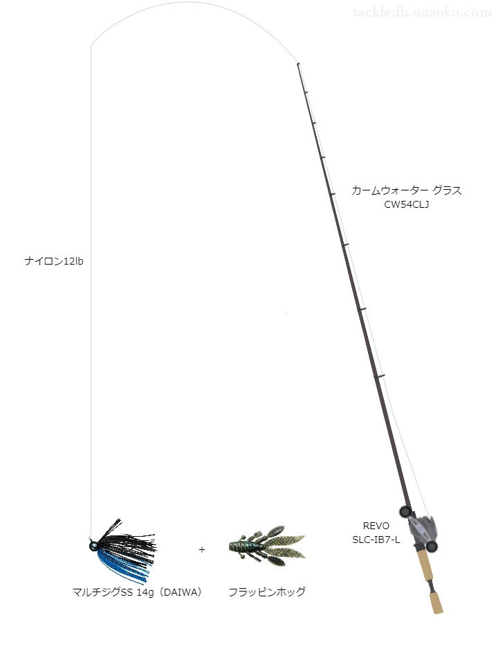 中級者に適したバス釣りタックル。フェンウィックカームウォーターグラスCW54CLJとアブガルシアのリール