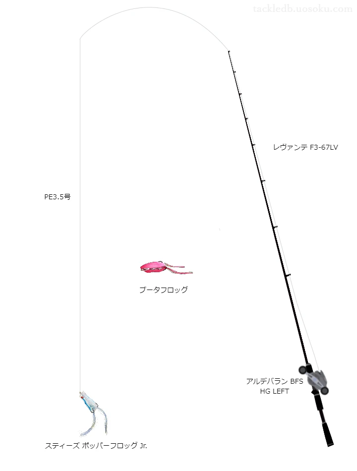 レヴァンテF3-67LVとアルデバランBFS HG及びスティーズポッパーフロッグJr.によるバス釣りタックル