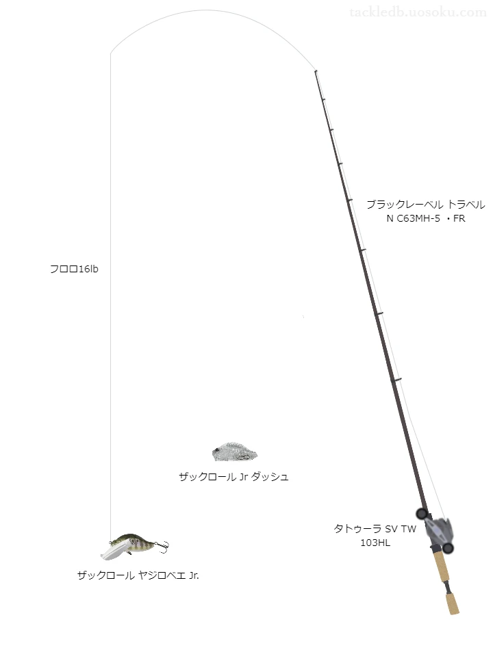 ザックロールヤジロベエJr.のためのバス釣りタックル。ダイワのロッドとダイワのリール