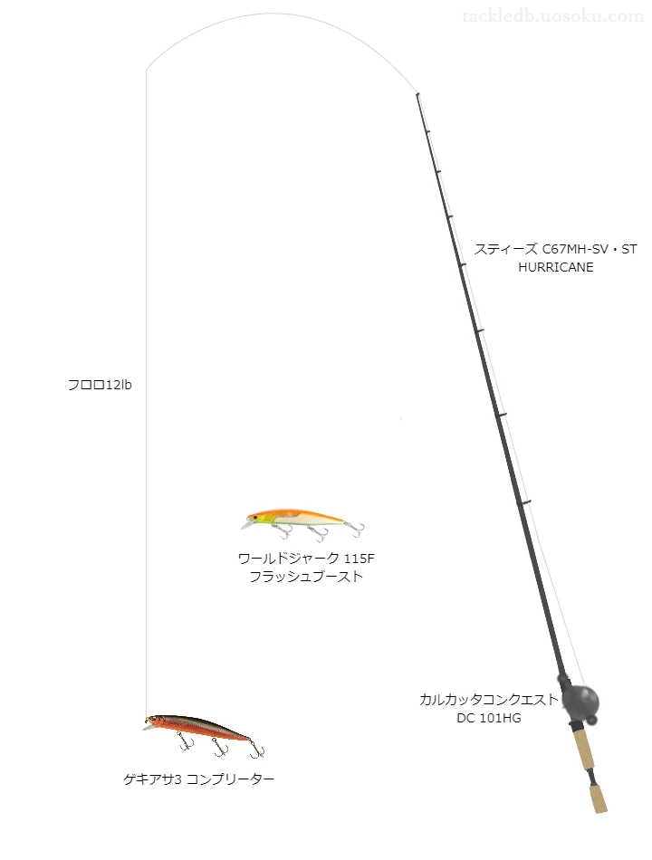 スティーズC67MH-SV・STとカルカッタコンクエストDC101HG及びゲキアサ3コンプリーターによるバス釣りタックル