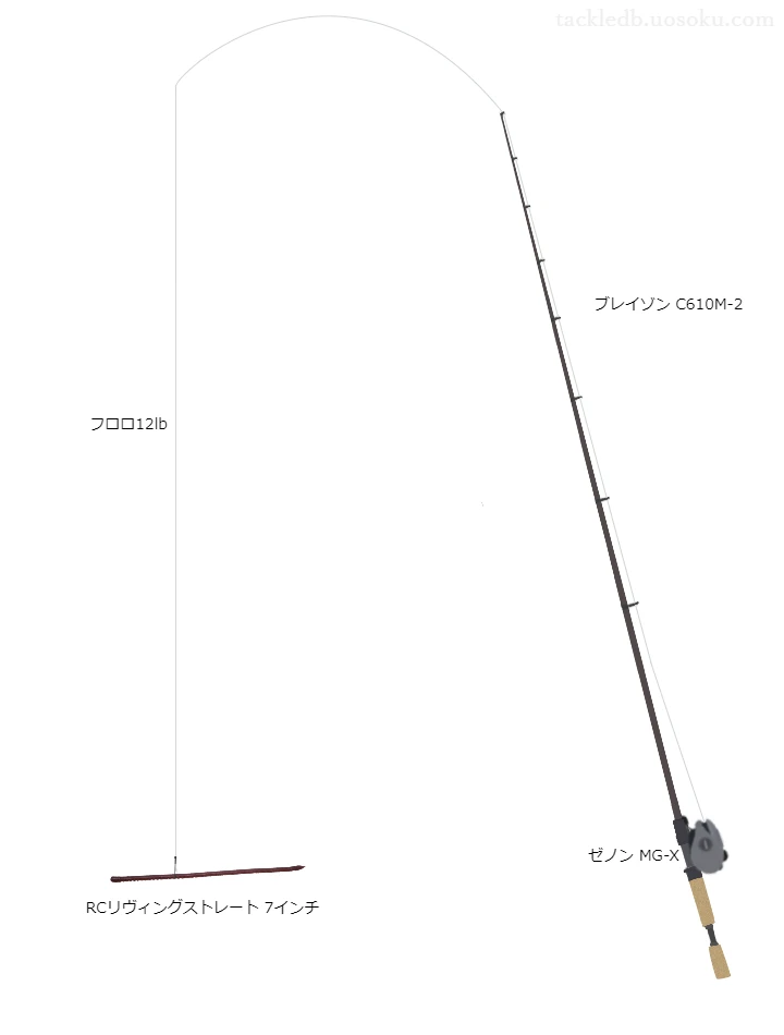 ブレイゾンC610M-2とアブガルシアのリールでRCリヴィングストレート7インチネコリグを使用するタックル