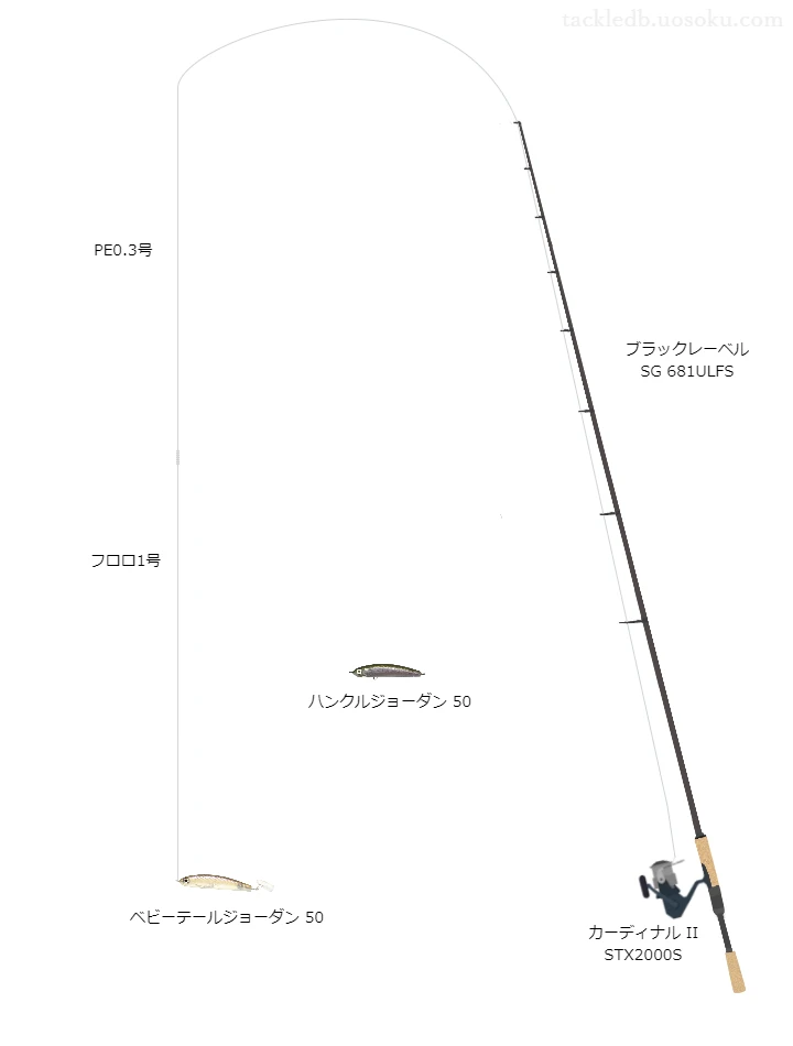 ブラックレーベルSG681ULFSとカーディナルIISTX2000S及びハンクルジョーダン50によるバス釣りタックル