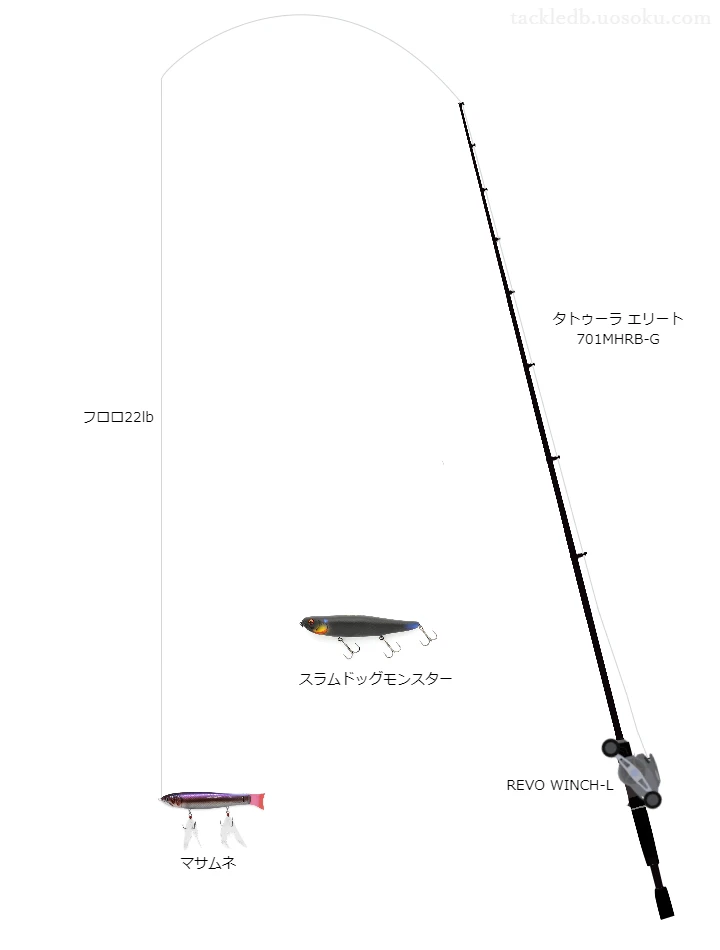 フロロドレイク22lbをREVOWINCH-Lと共に使用したバスタックル【仮想インプレ】