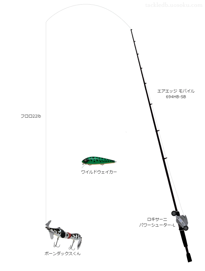 ダイワのロッドとアブガルシアのリールでボーンダックスくんを使うバスタックル。【長柄ダム】