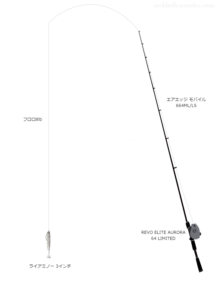 エアエッジモバイル664ML/LSとアブガルシアのリールでライアミノー3インチノーシンカーリグを使用するタックル