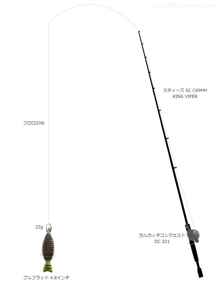 ロックフィッシュ専用リアス式20lbをカルカッタコンクエストDC201と共に使用したバスタックル【仮想インプレ】