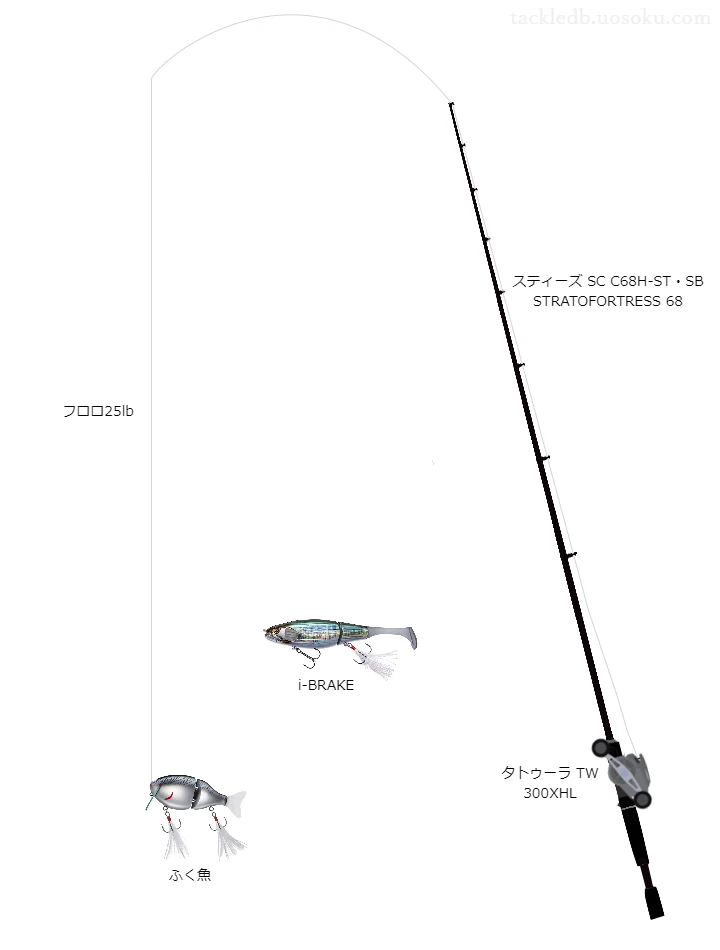 ダイワのロッドとダイワのリールでふく魚を使うバスタックル。【岩熊堰】