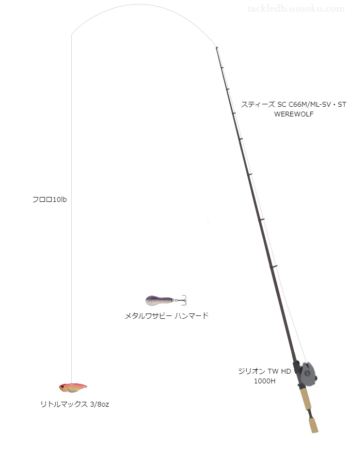 スティーズSCC66M/ML-SV・STWEREWOLFとジリオンTWHD1000H及びリトルマックス3/8ozによるバス釣りタックル