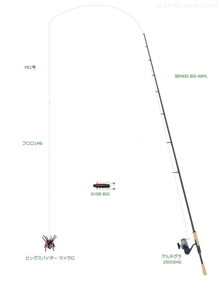 BENKEI BIS-68MLとシマノのリールでビッグスパイダー マイクロを使用するタックル