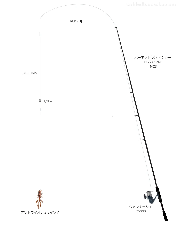 アブソルートPE X4 0.6号と魚に見えないピンクフロロ ショックリーダー 6lbを使用したスピニングタックル【ホーネット スティンガー HSS-652ML MGS】