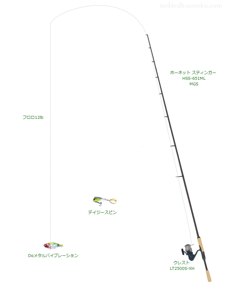 ロッドはアブガルシア,リールはダイワでDαメタルバイブレーションを使うバスタックル。【三宝ダム】