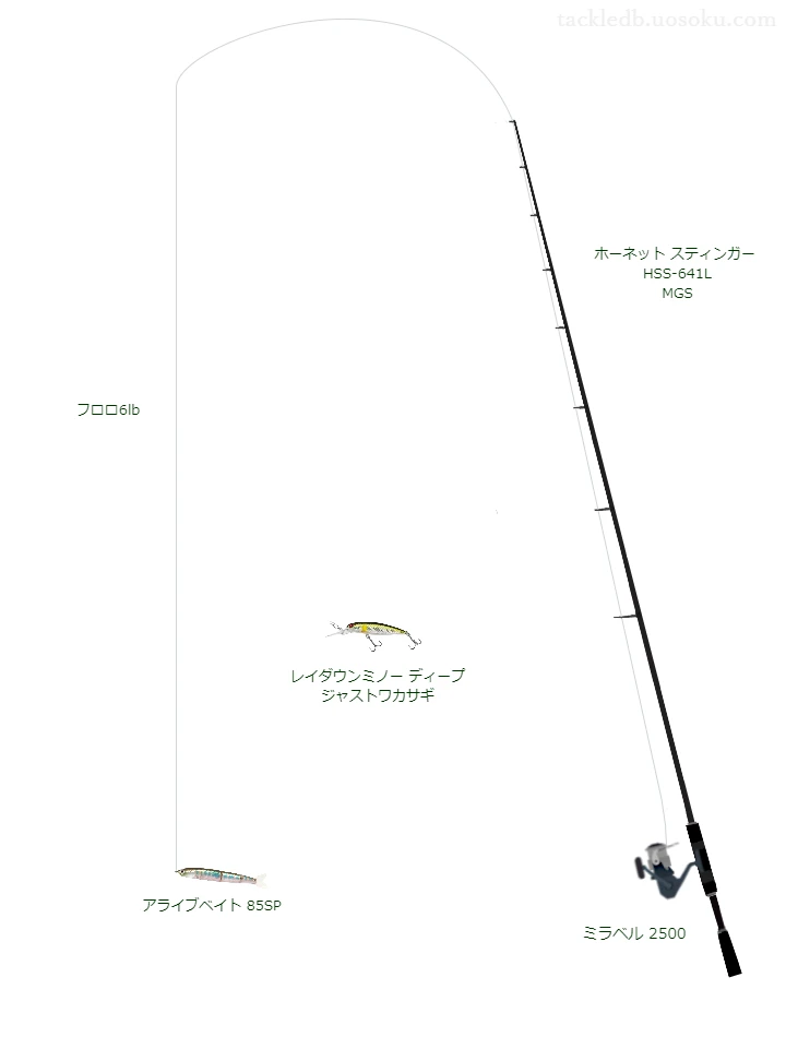 ロッドはアブガルシア,リールはシマノでアライブベイト 85SPを使うバスタックル。【河川】