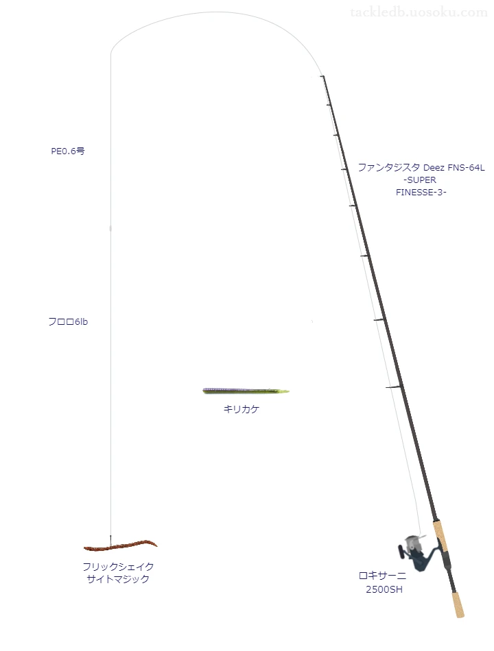 アブソルートPE X4 0.6号と魚に見えないピンクフロロ ショックリーダー 6lbを使用したスピニングタックル【ファンタジスタ Deez FNS-64L -SUPER FINESSE-3-】