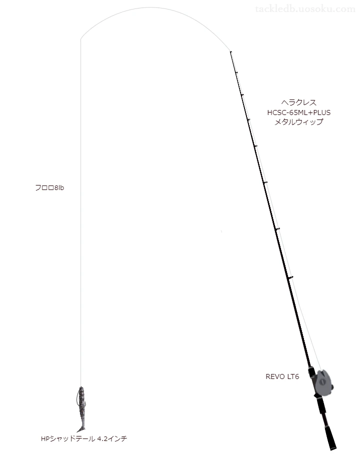 ヘラクレス HCSC-65ML+PLUS メタルウィップとアブガルシアのリールでHPシャッドテール 4.2インチノーシンカーリグを使用するタックル