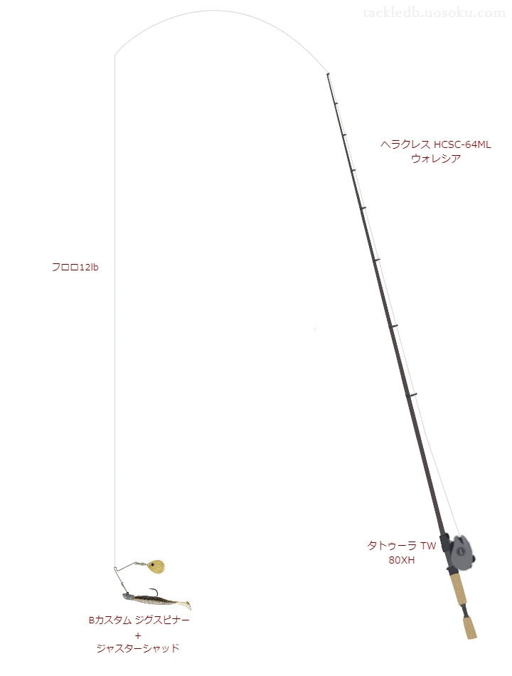 ヘラクレス HCSC-64ML ウォレシアとタトゥーラ TW 80XH,Bカスタム ジグスピナーによるバス釣りタックル【仮想インプレ】