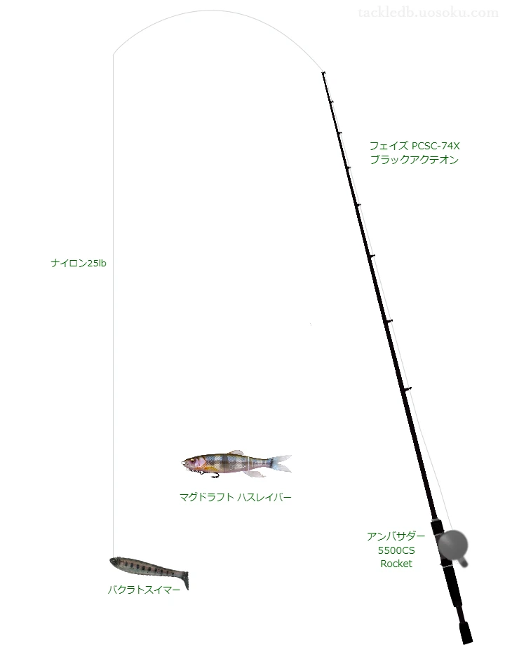 フェイズ PCSC-74X ブラックアクテオンとアンバサダー 5500CS Rocketによる高級バス釣りタックル【仮想インプレ】