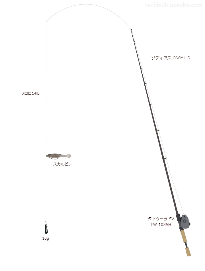 ゾディアス C66ML-5とタトゥーラ SV TW 103SH,スカルピン 3.5インチダウンショットリグによるバス釣りタックル【仮想インプレ】