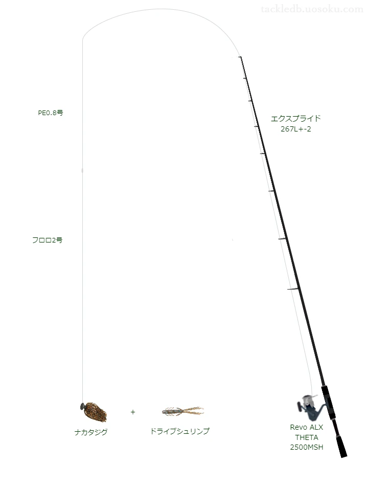中級バス釣りタックル。エクスプライド 267L+-2とアブガルシアのリール