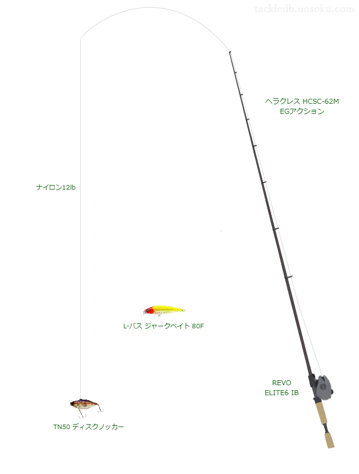 ヘラクレス HCSC-62M EGアクション,REVO ELITE6 IB,バイブレーションを使うバス釣りタックル【仮想インプレ】