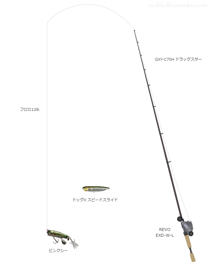 GXY-C70H ドラッグスターとアブガルシアのリールでビンクシーを使用するタックル