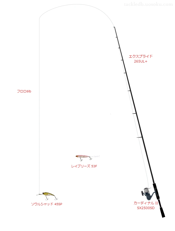 エクスプライド 265UL+とアブガルシアのリールでソウルシャッド 45SPを使用するタックル