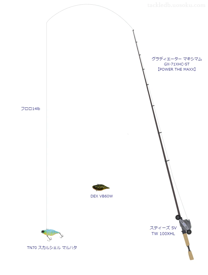 上級者向けバス釣りタックル。グラディエーター マキシマム GX-71XHC-ST とダイワのリール